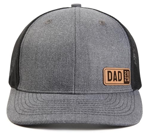 Dad Est 2025 2026 Hat for Men New Dad Gifts Customization Leather Patch Trucker Hat