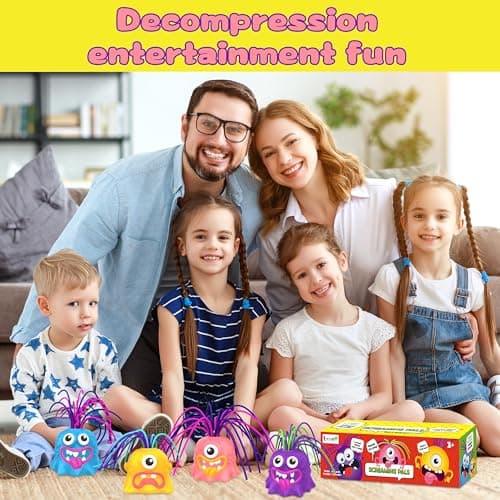 4PCS Fun Hair Pulling Fidget Screaming Monster Toys, Anti Anxiety Toys and Venting Novelty Toys, Different Screams Made by Hair Pulling, Halloween Christmas for 3 4 5 6 7+ Kids Teen Boys Girls Gifts