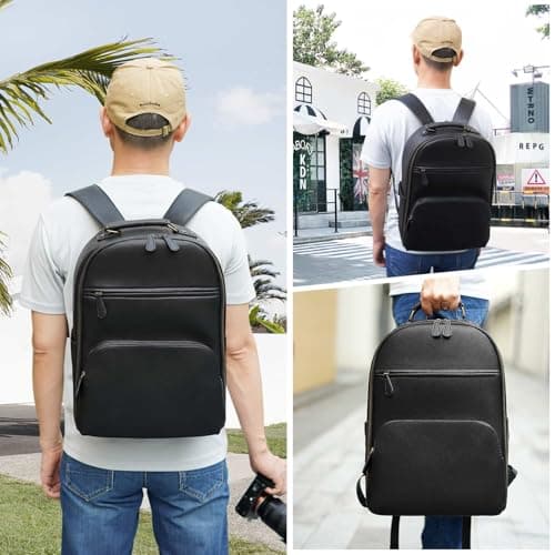 Divvia Camera Backpack Classic PU Leather for DSLR, Professional Camera Bag for Photographers with 15 Inch Laptop Compartment Large 20L