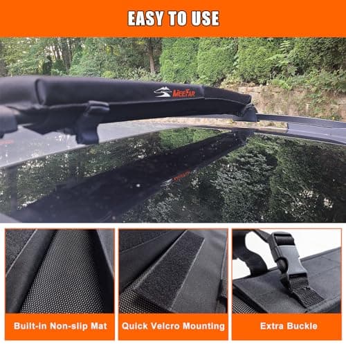 MeeFar Universal Car Soft Roof Rack Pads Luggage Carrier Rack for Kayak Surfboard SUP Canoe Include 2 Heavy Duty Tie Down Straps, 2 Tie Down Rope, 2 Quick Loop Strap