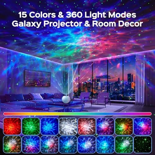 Birthday,Christmas,7 Brightness,Green Star,4 Speed,Bluetooth,Remote,Timer,Teen,Bedroom Decor,Party,Relax,Led Lights,Lava Lamp One Fire Galaxy Projector,15 Colors,Gifts for Girls&Women&Boys,White Noise B0DCYLKPWB