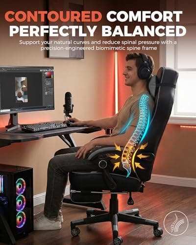 GTPLAYER Gaming Chair for Adults, Big and Tall 350LBS Heavy Duty Office Chair, Ergonomic High Back Lumbar Support and Recliner for Back Pain Relief, Sky Gray