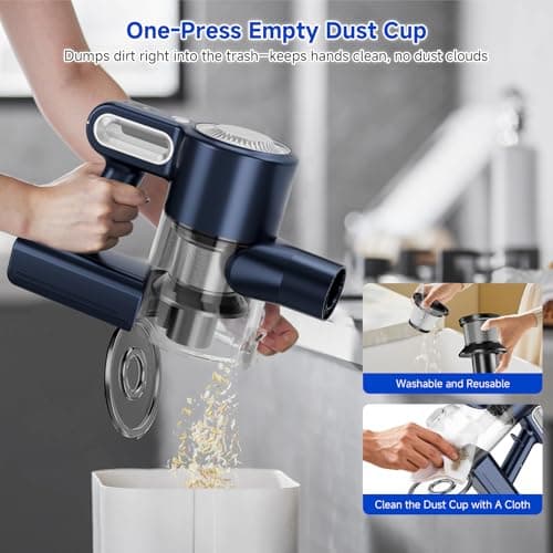 Cordless Vacuum Cleaner, Powerful Suction Vacuum Cleaners for Home, Anti-Tangle Pet Hair Brush, Lightweight, Self-Standing, Green LED Headlight, 6-in-1 Stick Vacuum for Carpet Hardwood Floor-Dark Blue