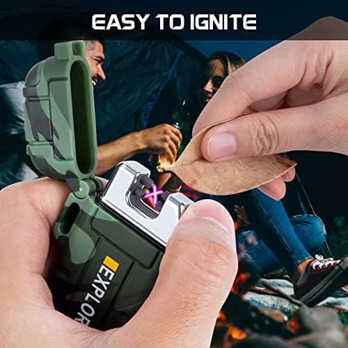 LcFun LcFun Waterproof Electric Dual Arc Lighter USB Rechargeable Outdoor Windproof Flameless Plasma Lighters for Camping, Hiking, Adventure, Survival Tactical Gear Stocking Stuffers Gifts for Men