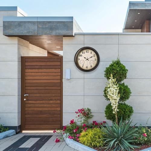 zyzamay 13 Inch Outdoor Clock with Thermometer and Hygrometer, Waterproof and Silent, Large Easy-to-Read Numbers, Ideal for Bedroom,Office,Living Room,Porch,Garden,Pool(BlackGold)