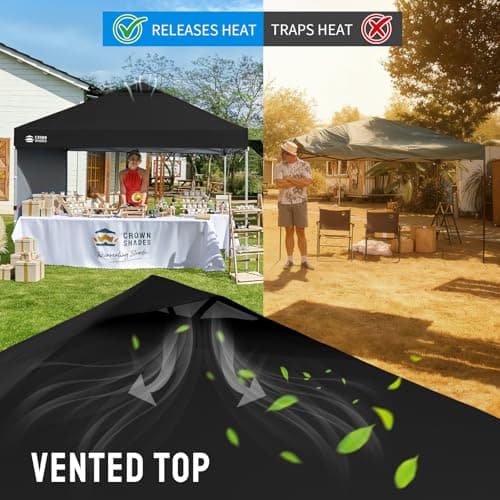 CROWN SHADES 10x10 Pop Up Canopy with 1 Side Wall - Beach Tent with One Push Setup - Outdoor Sun Shade for Events, Parties, Camping - Gazebo with STO-N-Go Cover Bag (Black)