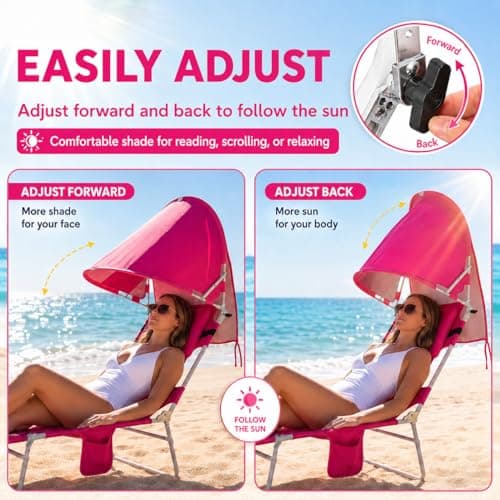 Backpack Beach Tanning Lounge Chair with Canopy Shade Face Hole Padded Adjustable Washable, 6 Position Layout Chair for Outside Sunbathing Poolside Lawn, UPF 50+ Wind-Resistant Sun Shade, Patented