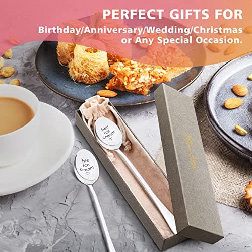 PRSTENLY Wedding Gifts for Couples 2025, 2 Pcs His and Hers Ice Cream Spoon Anniversary Engagement Gifts for Couple Him Her Boyfriend Girlfriend Graduation Christmas Birthday