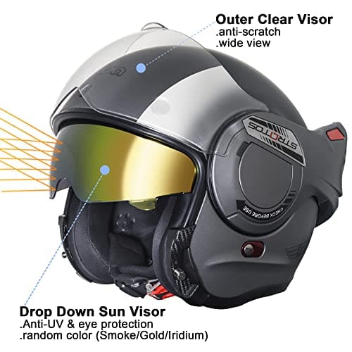 Full Face Motorcycle Helmet DOT Approved, 180° Reversible Chin Guard Modular Pilot Helmet with Anti-Fog Dual Visors for Adult Men Women