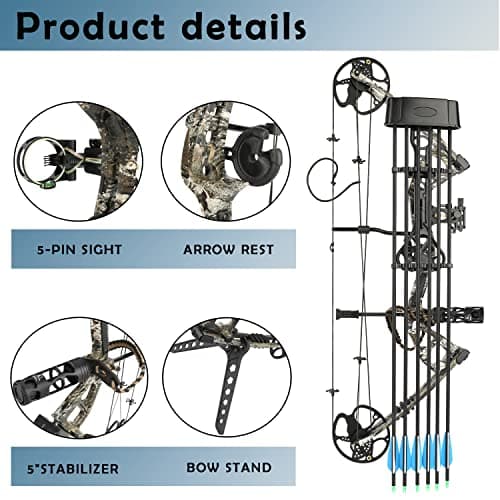 Compound Bow Kit, Hunting & Targeting, Limb Made in USA, Draw Weight 0-70 lbs Adjustable, Draw Length 9”-31",up to IBO 325FPS Speed, Package with Archery Hunting Accessories