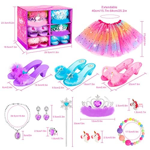 Toddler Dress Up Clothes Shoes Jewelry Set, Princess Costume Include Unicorn Mermaid, Pretend Play for Little Girls Age 3-6 HAMSILY Princess Dress Up for Girl 3 4 5 6 Years Old Birthday Gifts Toys B0B6FTH2HD