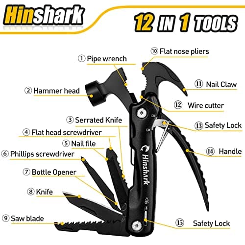 Stocking Stuffers Gifts for Men 12 in 1 Hammer Multitool, Mens Gifts for Christmas, Anniversary Birthday Gifts for Men Dad Husband Him Grandpa, White Elephant Gifts for Adults, Cool Gadgets Tools
