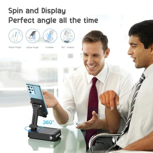 TechGlow Foldable Cellphone Stand with Bluetooth Speaker Power Bank 360° Rotatable Phone Stand Birthday Gifts for Men Women Mother Father Cool Tech Gadgets