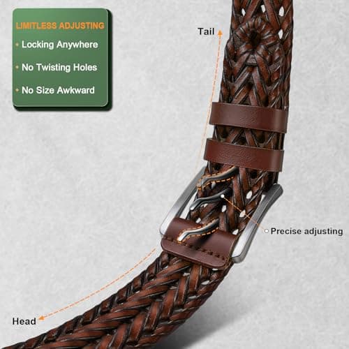 BULLIANT Men Belt, Braided Leather Belt Adjustable For Men Casual Jeans Golf 1 3/8"