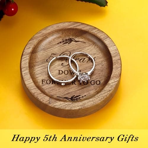 Wooden Ring Dish 5 Year Anniversary Wood Gift for Him Her, 5th Wooden Gifts for Wife Husband, 5 Year Marriage Presents Anniversary for Couple, Fifth Anniversay Present for Women Men