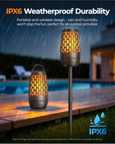 Outdoor Speakers Bluetooth Waterproof IPX6 with Flame Lights, Gadget Gifts for Dad Her Him, Hd Stereo Sound, BT 5.3 Multi-Sync to 100 Speakers, Portable Wireless Speaker for Patio Cafe Decor Party