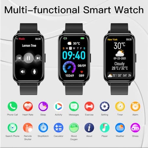 Smart Watch Fitness Tracker Make/Answer calls for Women Men with Heart Rate Blood Oxygen Sleep Monitor Sports Modes Step Calorie Counter IP68 Waterproof for Android Phones iPhone (Rectangle, Black)