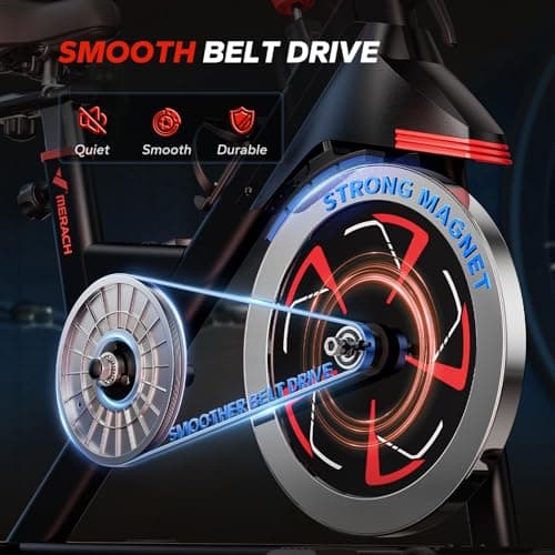 Merach Exercise Bike for Home Gym, Low Noise Stationary Bike with Brake Pad, Indoor Workout Bike with Self-Developed App, Tablet Mount and Fitness Courses for Weight Loss, 300 Lb Weight Capacity