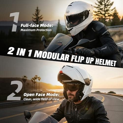 CYRIL Modular Motorcycle Helmet DOT, Flip Up Full Face Men Women, Glasses Compatible Dual Visor, Quick Release Shield, Bonus Smoke Visor & Bag for Street Bike ATV UTV Scooter Cruiser