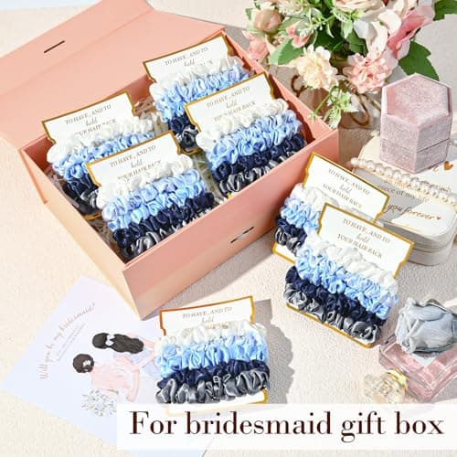 8 Pack Bridesmaid Gifts Satin Bridesmaid Scrunchies Soft Hair Ties Bachelorette Party Favors Hair Accessories for Women Bridesmaid Proposal Gift (Gradient Blue) B0DTKDN7FR