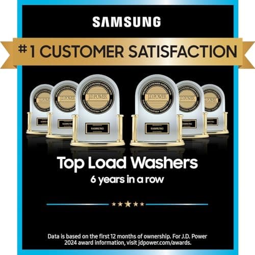 Samsung Smart 4.7 Cu Ft Top Load Washer & 7.4 Cu Ft Electric Dryer, Sensor Stops Overdrying, Low Vibration Quiet Wash, WaterJet w/Power Cords, Hoses, Vent Duct, 1 Year CPS Protection Bundle (Black)