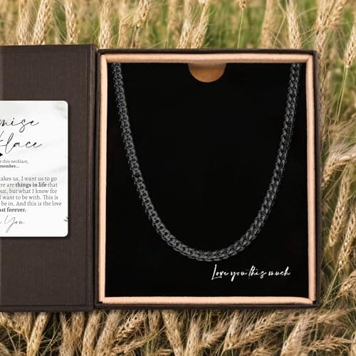 Love You This Much Promise Cuban Chain Necklace for Him, 7mm Thick, Sentimental Gift for Him, BF Gift for Birthday, Gift Ideas for Boyfriend