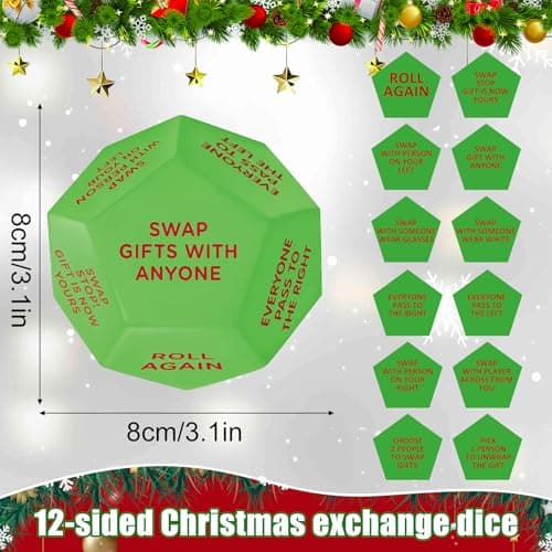 Christmas Ideas Dice Game for Family Party, Suitable for Xmas, Birthdays, Parties, Family and Friends Gatherings Santa Swap Gift Exchange Dice,3 ins Christmas Stocking Stuffers Games B0DN16HXDS