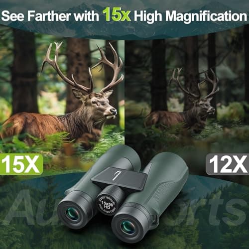 Aurosports 15x56 High Powered Binoculars for Adults - HD Large View Binos with Clear Low Light Vision - Non-Reflective Shell for Bird Watching, Hunting, Wildlife, Cruise, Travel - Gift for Men