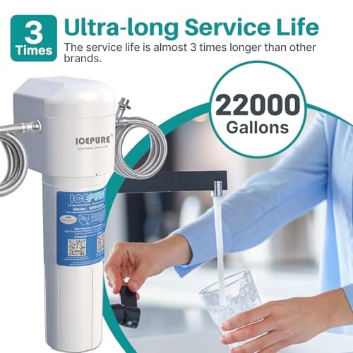 ICEPURE Under Sink Water Filter System, 3 Years or 22000 Gallons Ultra High Life NSF/ANSI 42 Certified, Removes Heavy Metals,Chlorine,Direct Connect Under Counter Drinking Water System, USA Tech