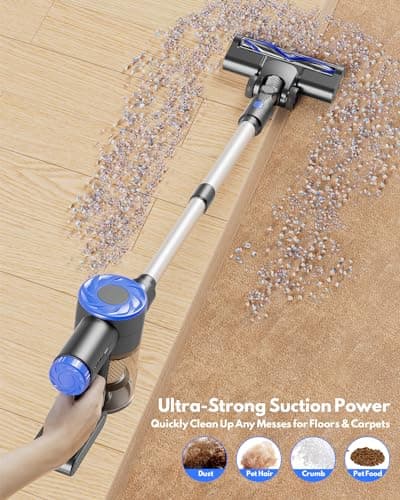 Cordless Vacuum Cleaner, Power Suction Stick Vacuum Cleaners with 2200 mAh Battery,8-in-1 Lightweight Self-Standing, 35 Mins Runtime for Home Hard Floor Low-Pile Carpet Pet Hair