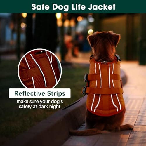 Kuoser Dog Life Jacket High Flotation, Reflective Dogs Life Vest for Swimming Boating, Adjustable Small Medium Large Dog lifejacket, Lightweight Dogs Life Preserver Rescue Handle Spring Summer Pool