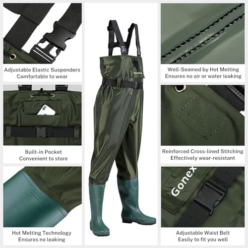 Gonex Chest Waders Hunting Fishing Waders for Men Women Waterproof 70D Nylon Wader for Duck Hunting Fishing Green, Sizes 8-13