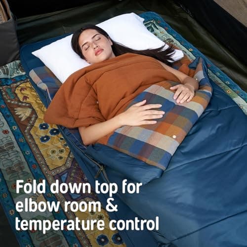 Kelty Wayback Flannel Lined Sleeping Bag, Built in Blanket, Traditional Rectangle Shape, Organic Flannel Cotton Liner, Dual Locking Slide Zips