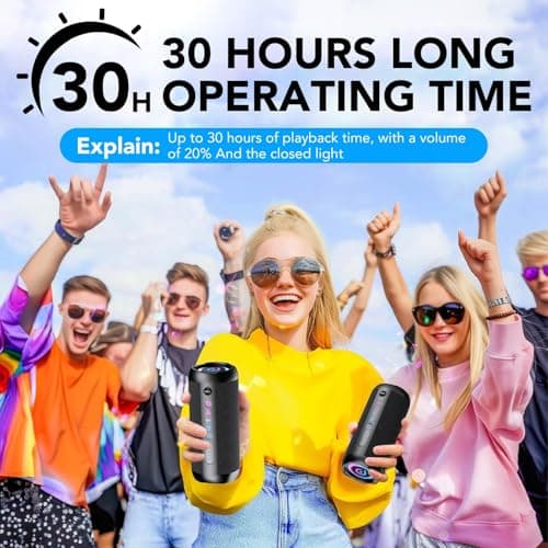 Portable Bluetooth Speaker, Bluetooth 5.4 Speaker, 30W Dual Speaker, 2.0 Channel, Deep Bass, 30H Playtime, Colorful RGB Lights, IPX7 Waterproof, TWS pairing for Outdoor/Home/Party/Travel, Gift Ideas