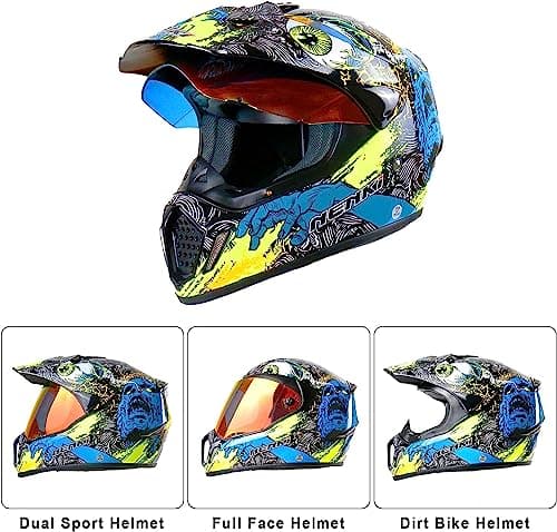 Dirt Bike Helmets ATV MX Motocross Four Wheeler Helmets for Adults Dual Sport Off Road Motorcycle Helmets for Men Women Full Face Helmet Dot Approved Color Red Shield