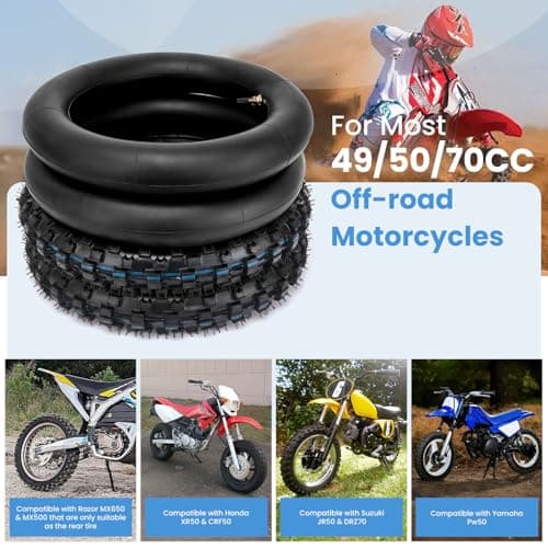 2.50-10 Dirt Bike Tire, 2.5-10" Off-Road Tire and Inner Tube for Dirt Bike with 10" Rim Compatible with Honda CRF50/XR50, Suzuki DRZ70/JR50 and Yamaha PW50
