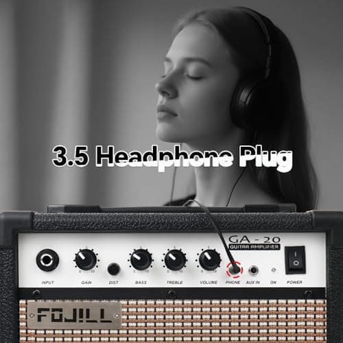 Fojill 20W Watt Electric Guitar Amplifier Amp Practice Small Portable Travel Mini Amp with 3.5 Headphone Jack Aux Distortion Gain Treble Bass Volume (Black, 20W)