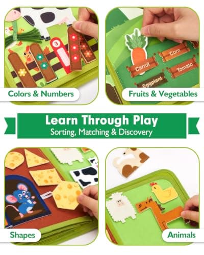 1 Year Old Boy Gifts Educational Quiet Activity Books 10 Pages, Toddler Christmas Stocking Stuffers One Year Old Travel Toys hahaland Busy Book for Toddlers 1-3 - Montessori Toys 1 Year Old Busy Board B0CR3FQ58C