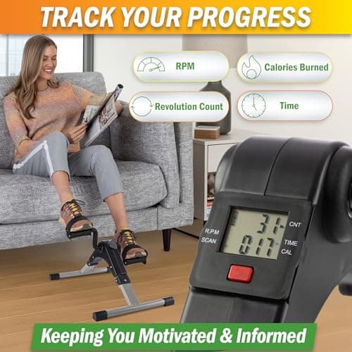 Under Desk Exercise Bike Pedal Exerciser – Mini Stationary Cycle with Adjustable Resistance, Calorie Tracker & Foldable Design – Compact Pedal Machine for Home, Office, or Physical Therapy by Wakeman