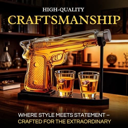 Gifts for Men Dad, 10.1 Oz Whiskey Gun Decanter Set + 2 Bullet Glasses - Unique Birthday Pistol Gift Ideas Daughter Son, Personalized Liquor Dispenser - Scotch Bourbon Vodka, Him, Brother Husband