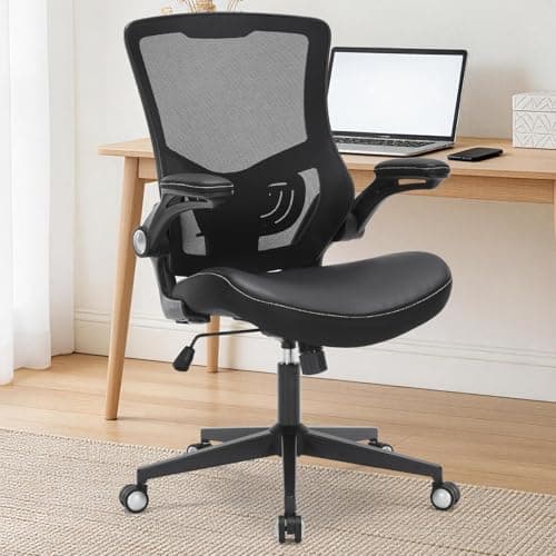 Office Chair, Ergonomic Desk Chair with Adjustable Lumbar Support, Breathable Mesh Computer Chair with Flip-up Armrests, 350lbs Comfy Swivel Task Chairs for Home Office, Black