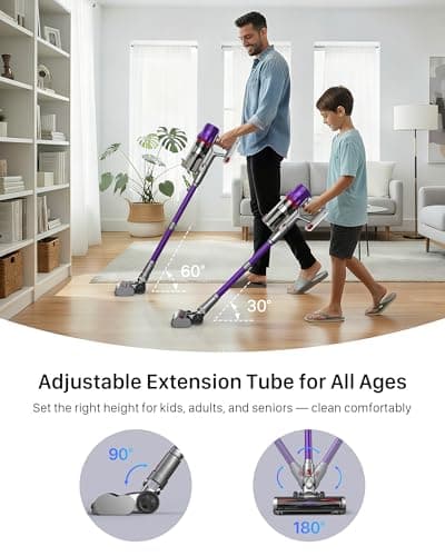 Cordless Vacuum Cleaner - Powerful Stick Vacuum with HEPA Filter, 55-Min Runtime, LED Light, Anti-Tangle Brush, Detachable Battery, Lightweight for Home, Pet Hair, Carpets & Hard Floors