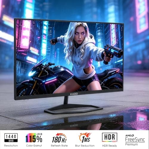 Kado Dual Gaming Monitor Setup - 2-Pack 32" 180Hz 16:9 2560x1440 QHD Computer Monitor 115% sRGB, Stacked Gaming AMD FreeSync, VESA Mount HDMI DisplayPort Built-in Speakers