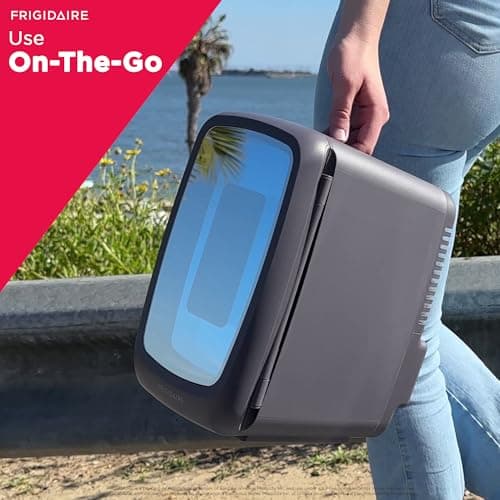 Personal Fridge Cooler, LED Light Door, Perfect for Gaming, Home, Office, or Car, Includes AC and 12V Car Charger Frigidaire, Mini Fridge Cooler, Holds Up to 6 Cans, B0BGYK6SVQ