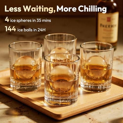 2'' Clear Ice Ball Maker – 4 Ice Spheres in 35min, 144 pcs/Day, Auto&Manual Fill, Fast Round Ice Machine with LCD Touch Panel, Self-Cleaning, Home & Bar Maker for Whiskey Bourborn Gift