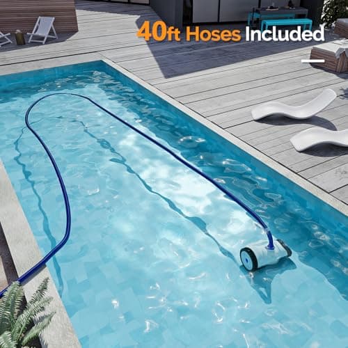 VINGLI Pool Vacuum Cleaner, Suction Side Wall-Climbing Sweeper for Ground&Inground Pools, Automatic Pool Vacuum with 39.6ft Tangle-Free Hose (Navy Blue&White)