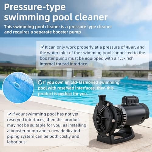 MAKHOON Upgrade Pool Pressure Side Sweeper: Professional Solution for Cleaning Your Swimming Pool (Four Wheels are Better Than Three) Need 1.5" Female Thread Pool Booster Pump Inlet, 4 Bar Pressure