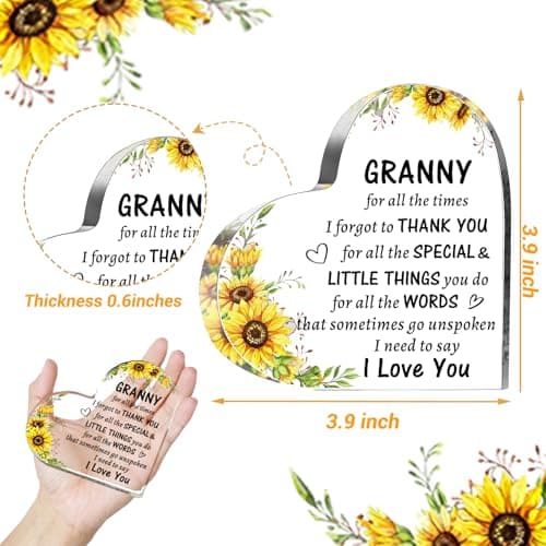 to My Granny Paperweight Presents Christmas Mothers Day Valentines Day Gifts for Granny Grandma Grandmother Granny Birthday Gifts from Grandkids, Acrylic Heart Sign B0DX1K6CCJ