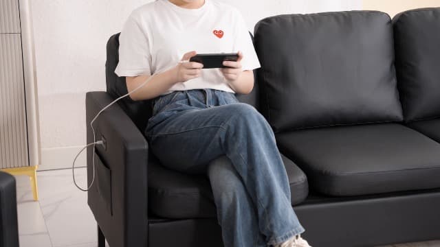 STHOUYN 72" W Faux Leather Black Sofa 3 Seat Couch, Modern Comfy Couch with 2 USB, Small Couches for Living Room Apartment Bedroom Small Spaces, Office(Black (Sofa))