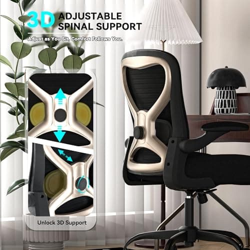 Office Desk Chair with Ergonomic Lumbar Support, Extra-Thick Seat Cushion, Flip-up Arms, Breathable Mesh Back, Computer Task Chair for Home Office